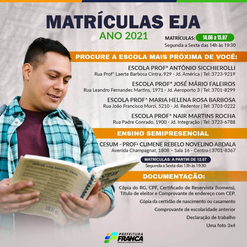 Matrículas para o EJA seguem até a próxima semana