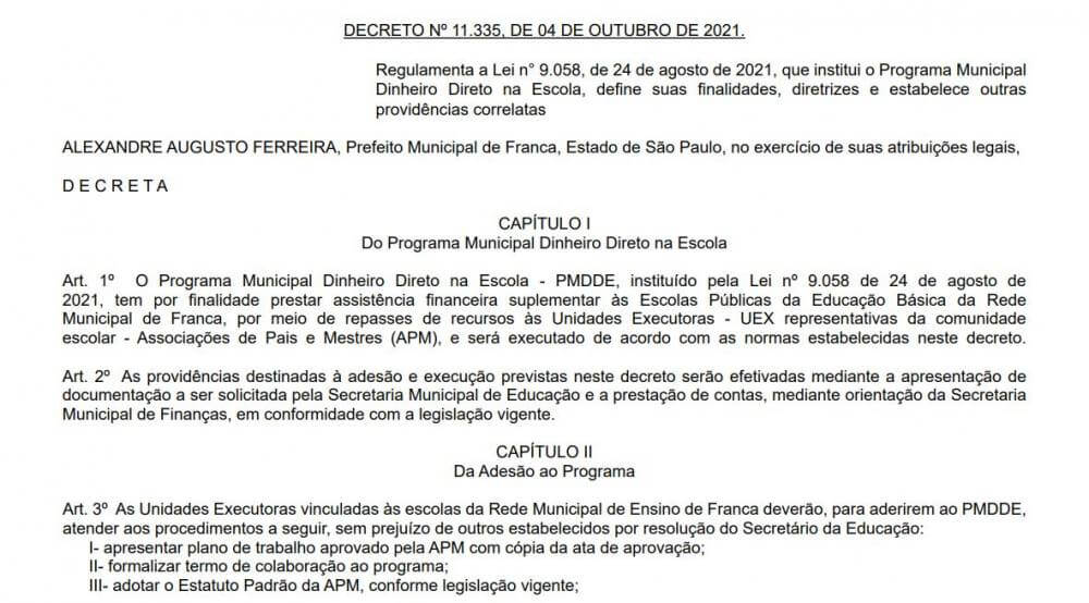 Prefeitura regulamenta Programa Dinheiro Direto na Escola