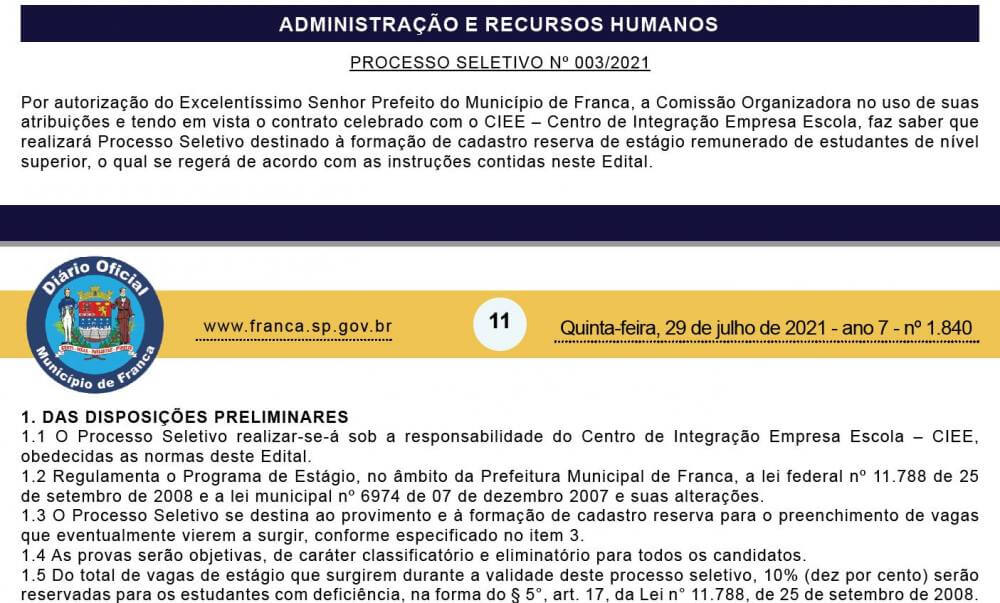 Prefeitura abre Processo Seletivo para contratar estagiários