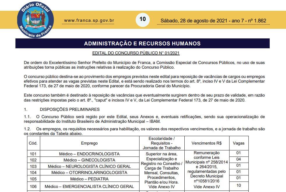 Concurso Público de médicos inicia inscrições