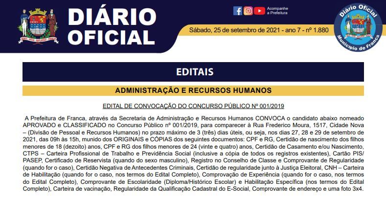 Prefeitura divulga classificação final do Processo Seletivo para estagiários