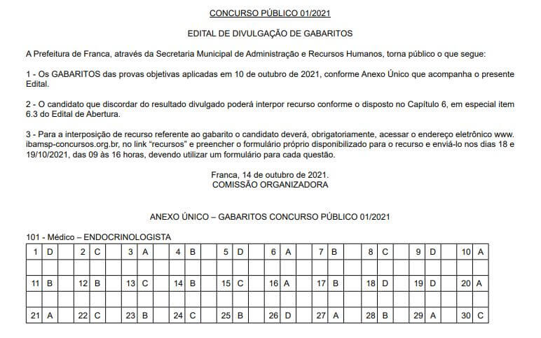 Prefeitura divulga gabaritos do concurso para médicos e enfermeiros