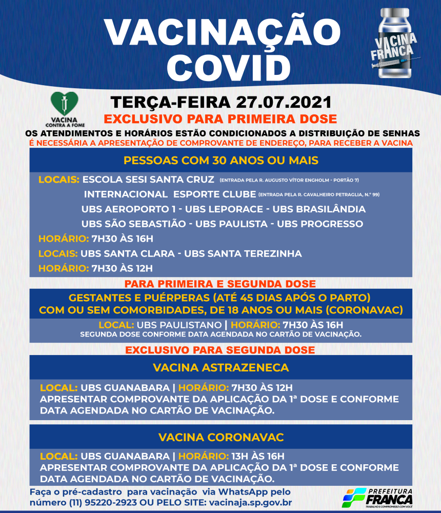 Saúde continua vacinando pessoas com 30 anos ou mais