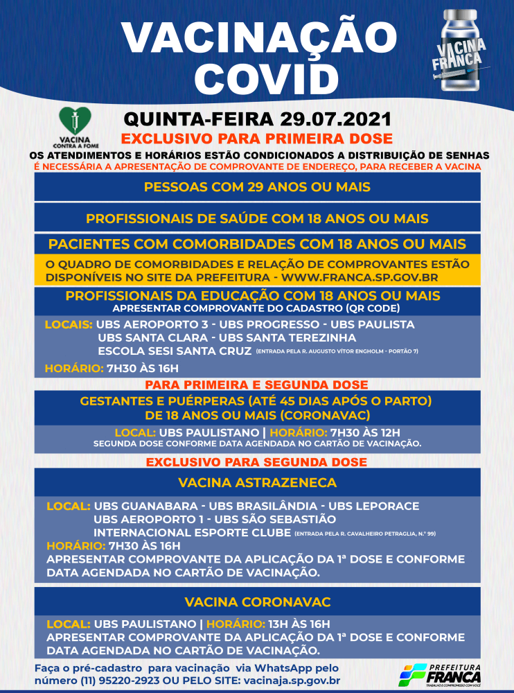 Saúde inicia vacinação para pessoas com 29 anos ou mais