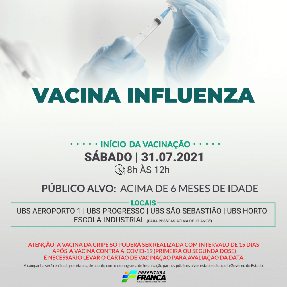Saúde realiza Mutirão da Vacina contra Gripe Influenza neste sábado