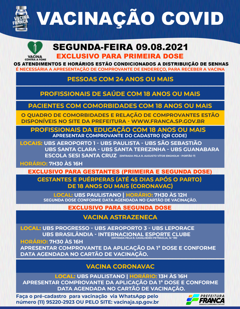 Franca inicia vacinação contra Covid para pessoas com 24 anos ou mais