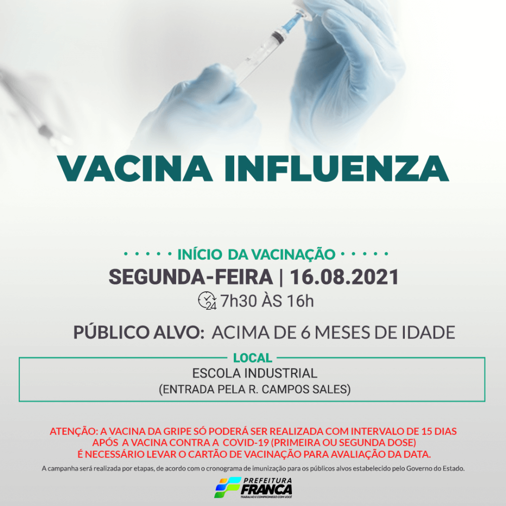 Vacina contra a Gripe Influenza será aplicada nesta segunda-feira