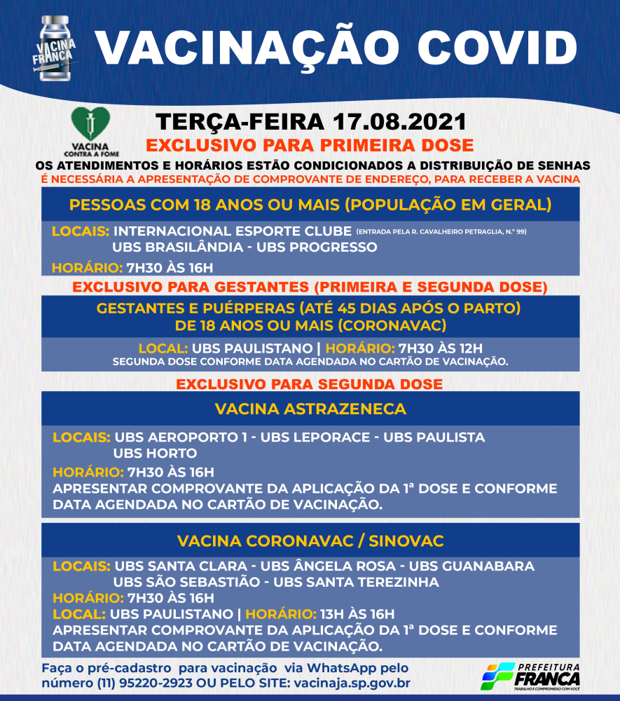 Pessoas com 18 anos ou mais seguem sendo vacinadas contra a Covid