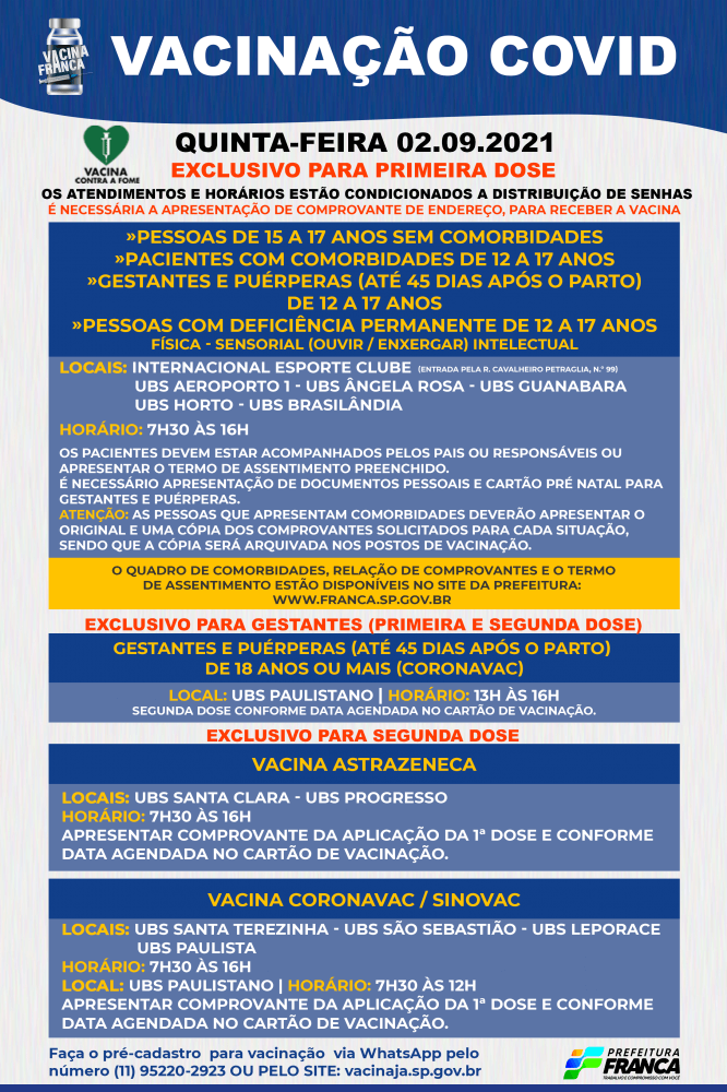 Saúde prossegue vacinando pessoas a partir de 15 anos contra a Covid