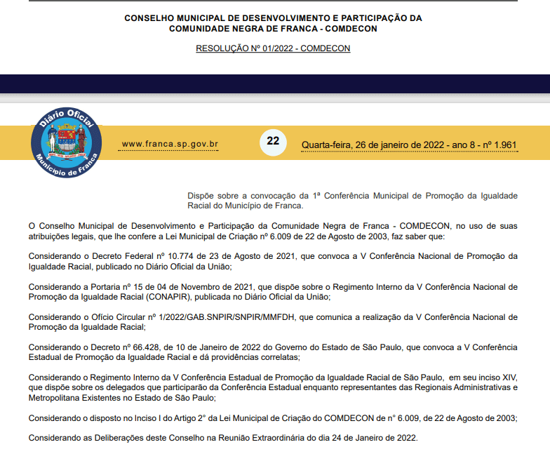 COMDECON prepara 1ª Conferência Municipal de Promoção da Igualdade Racial