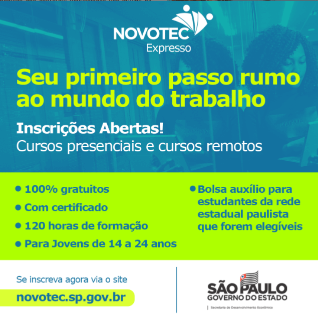 Desenvolvimento abre vagas para cursos técnicos gratuitos