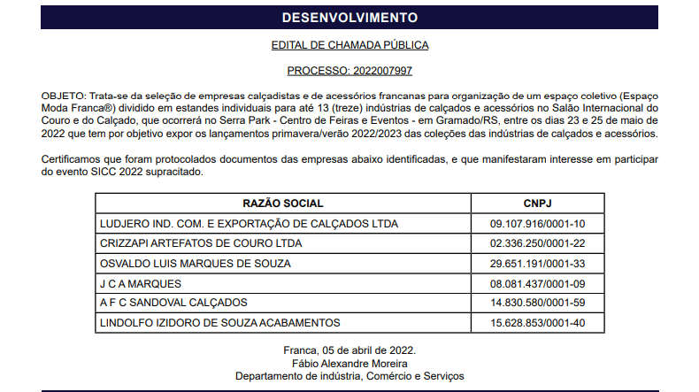 Desenvolvimento publica relação de empresas que participarão de Feira em Gramado