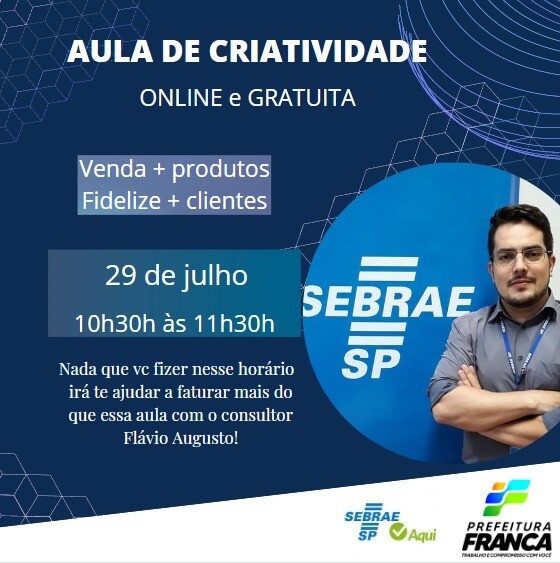 Desenvolvimento e Sebrae promovem aula gratuita de criatividade a empreendedores