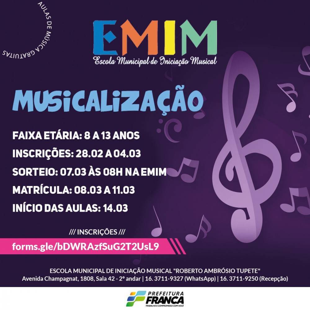 EMIM abre inscrições para aulas de música gratuitas