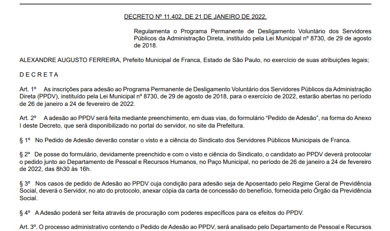 Prefeitura publica decreto do PPDV