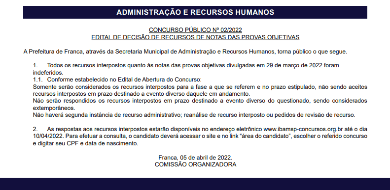 Prefeitura convoca candidatos para próxima etapa do Concurso Público
