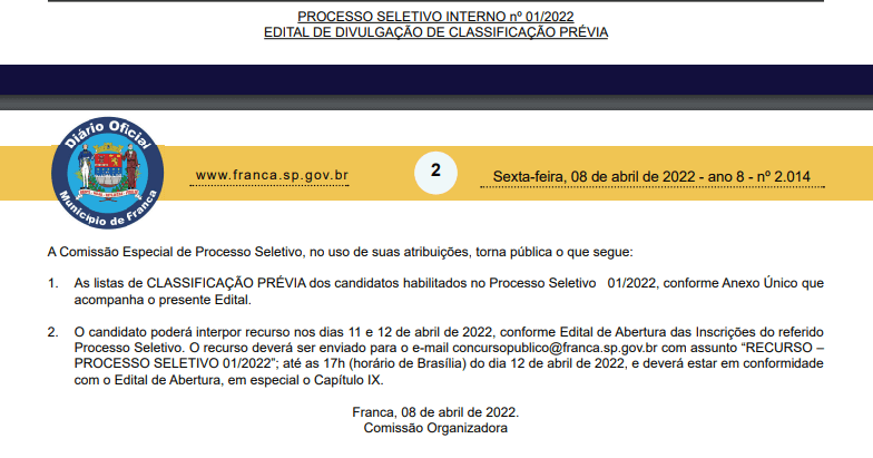 Administração publica classificação prévia dos concursos com fase única