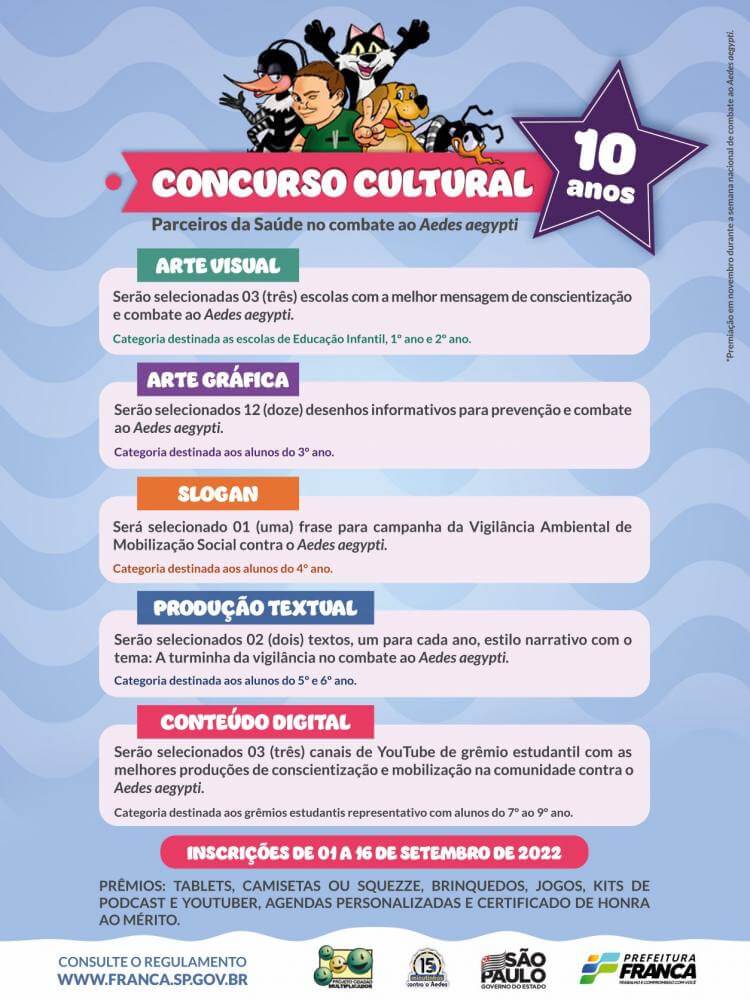 Saúde prepara 10ª edição do Concurso Cultural Parceiros da Saúde no combate ao Aedes aegypti