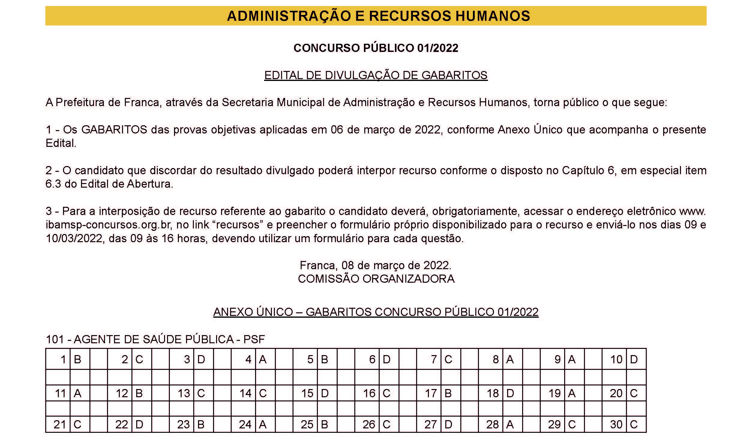 Administração e IBAM divulgam gabaritos das provas dos concursos públicos