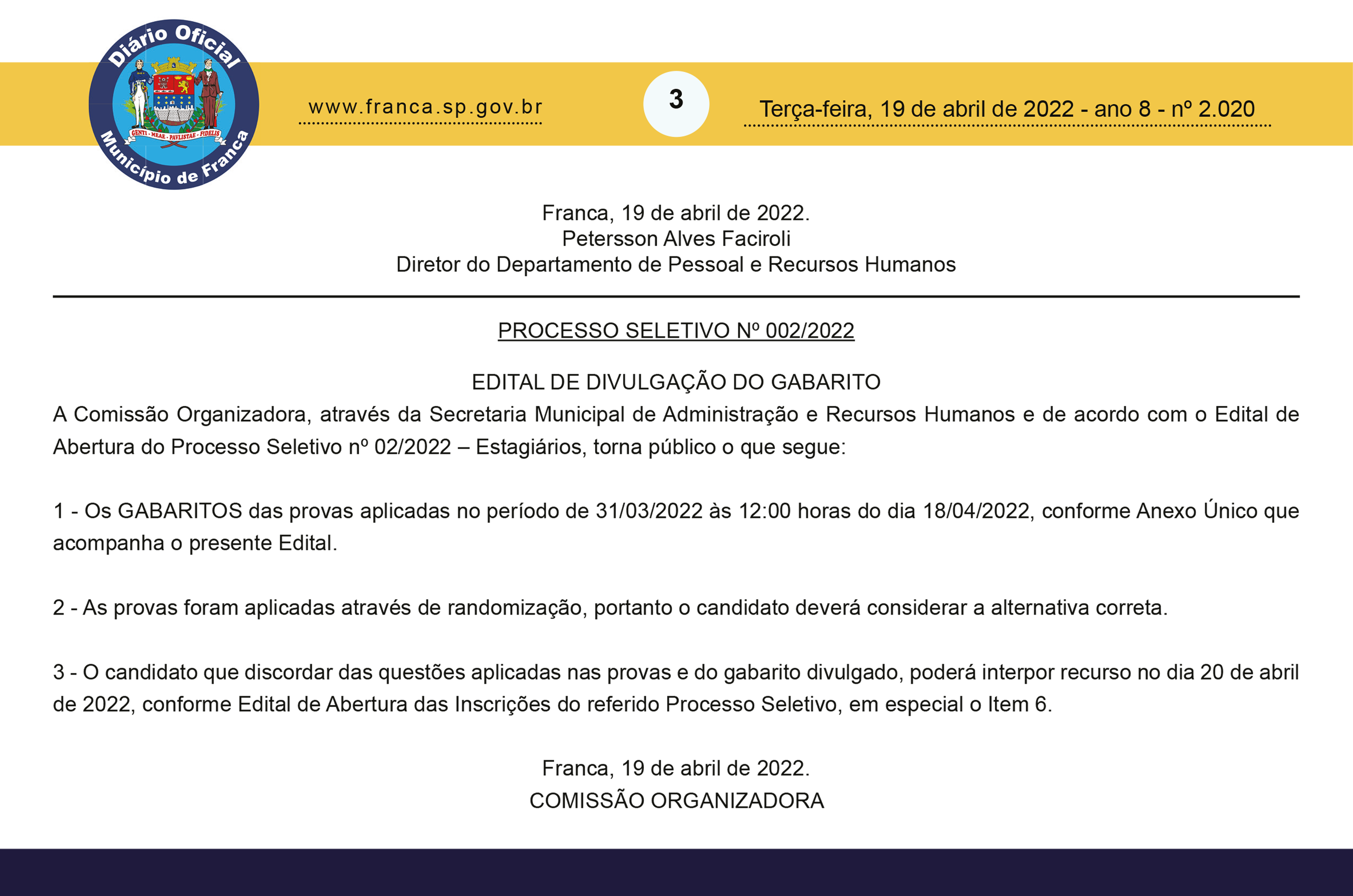 Prefeitura divulga gabaritos do Processo Seletivo para Estagiários
