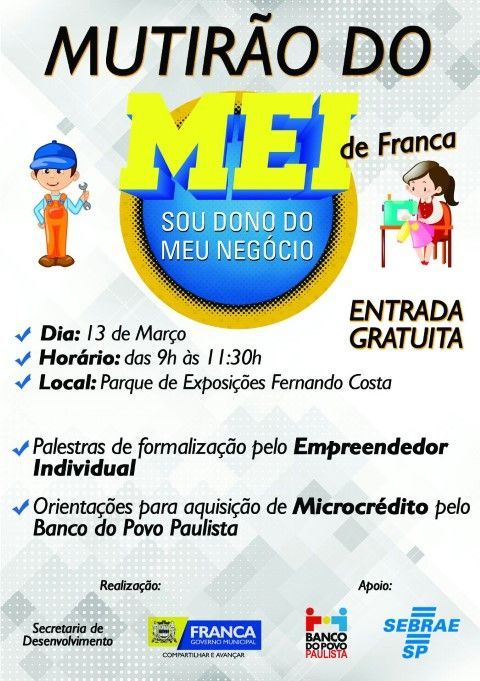 Mutirão do MEI: Sou dono do meu próprio negócio será realizado no próximo mês