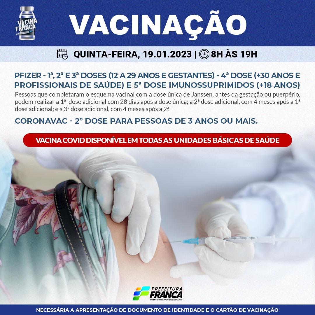 Confira a programação da vacinação contra a COVID-19