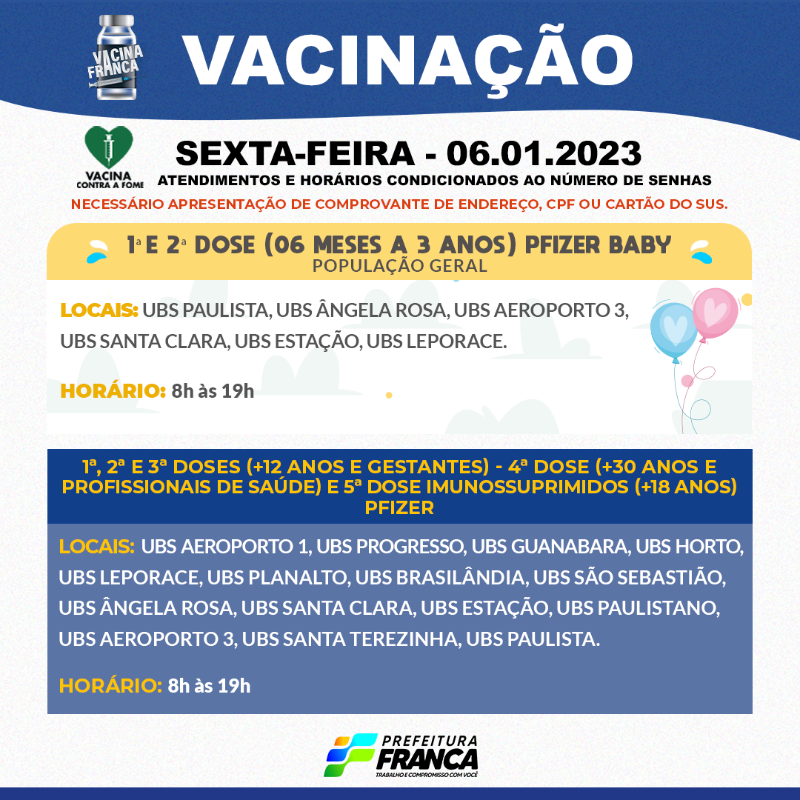Confira a programação da vacinação contra a COVID-19 e de rotina