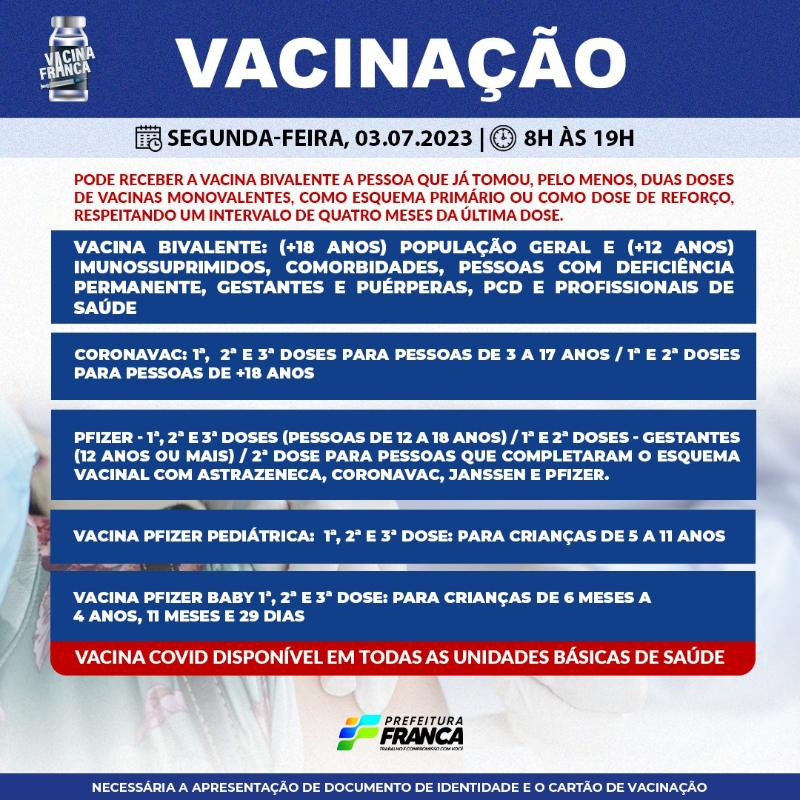 Confira a programação da Campanha de Vacinação contra a COVID-19